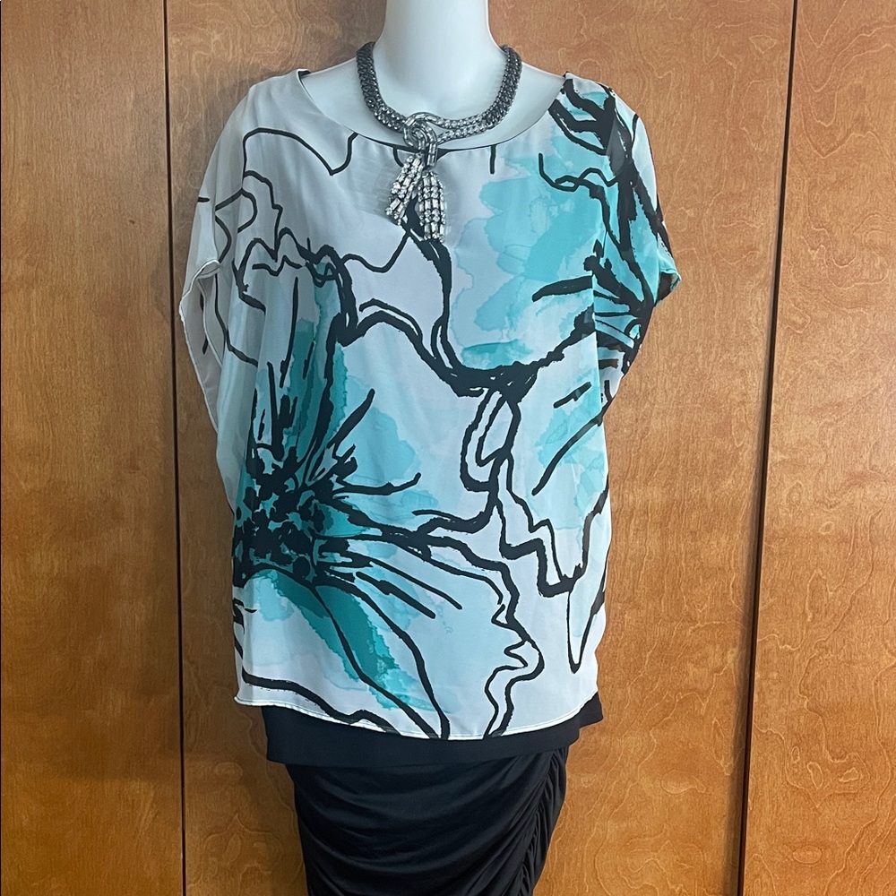 Style & Co. Black, turquoise, and White floral Blouse